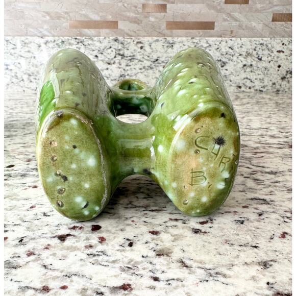 Vintage Green Flower Vase Rare Studio Pottery Bud Vase Two Sections for Decor - Picture 3 of 4